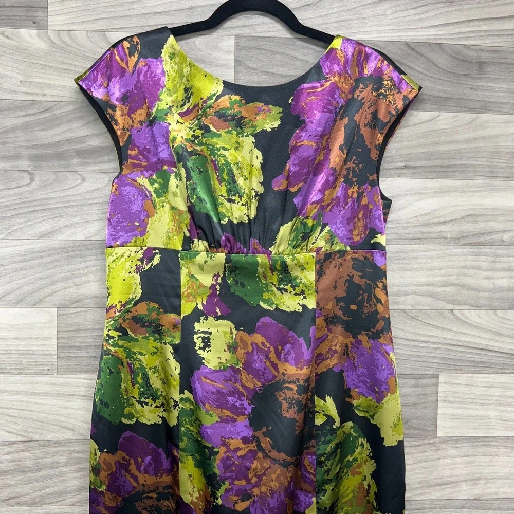 Jones New York Dress Women's Size‎ 12 Black Purple Floral Print Wedding Evening